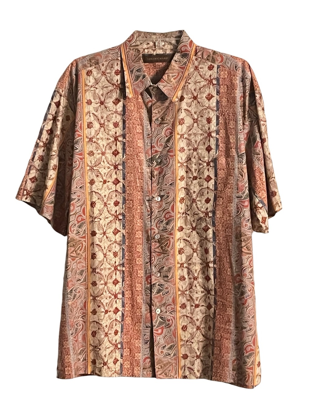 Tori Richard Hawaiian Vertical Print Resort-Wear Travel 100% Cotton Camp Shirt